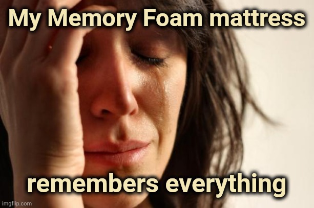 First World Problems Meme | My Memory Foam mattress remembers everything | image tagged in memes,first world problems | made w/ Imgflip meme maker