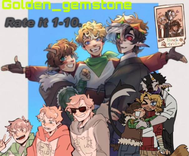 Rate it 1-10. | image tagged in golden's bench trio template | made w/ Imgflip meme maker