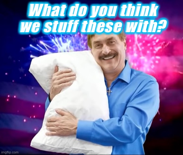 Fill in the blank. (Cocaine. It’s cocaine.) | What do you think we stuff these with? | image tagged in mike lindell | made w/ Imgflip meme maker