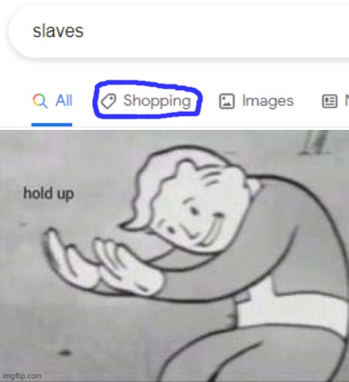 Shopping For Slaves On Google | image tagged in fallout hold up,funny memes | made w/ Imgflip meme maker
