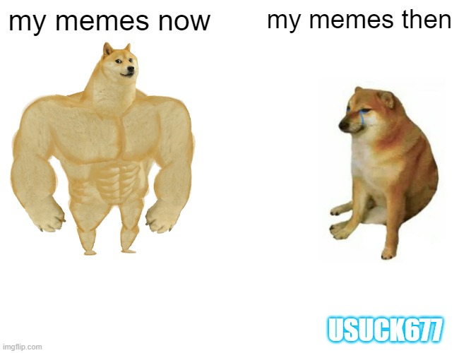 Buff Doge vs. Cheems Meme | my memes now; my memes then; USUCK677 | image tagged in memes,buff doge vs cheems | made w/ Imgflip meme maker