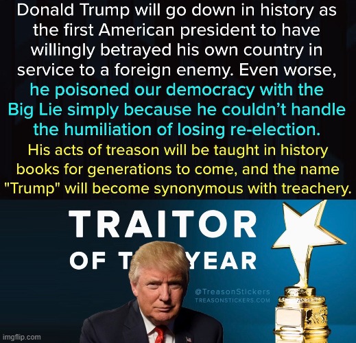 Traitor of the Year award goes to... Donald Trump! | image tagged in trump traitor,trump traitor of the year | made w/ Imgflip meme maker