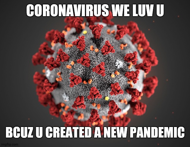 Coronavirus | CORONAVIRUS WE LUV U; BCUZ U CREATED A NEW PANDEMIC | image tagged in coronavirus | made w/ Imgflip meme maker