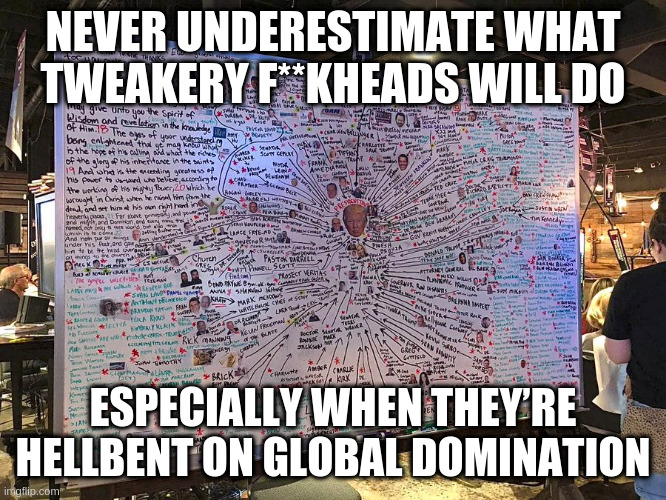 is tweakery a verb or an adjective? | NEVER UNDERESTIMATE WHAT TWEAKERY F**KHEADS WILL DO; ESPECIALLY WHEN THEY’RE HELLBENT ON GLOBAL DOMINATION | image tagged in grammar,rumpt | made w/ Imgflip meme maker