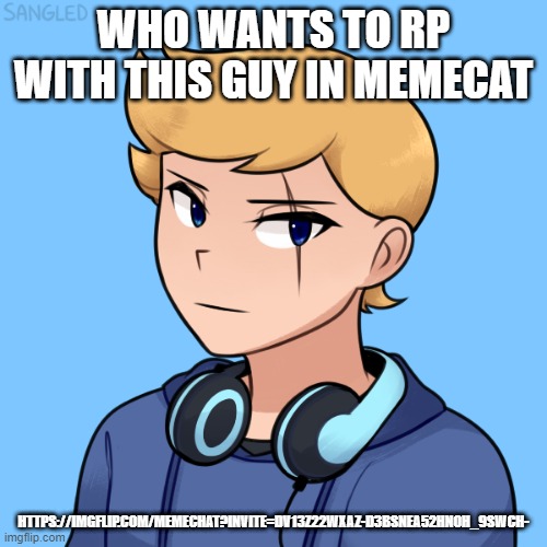 WHO WANTS TO RP WITH THIS GUY IN MEMECAT; HTTPS://IMGFLIP.COM/MEMECHAT?INVITE=DV13Z22WXAZ-D3BSNEA52HNOH_9SWCH- | made w/ Imgflip meme maker