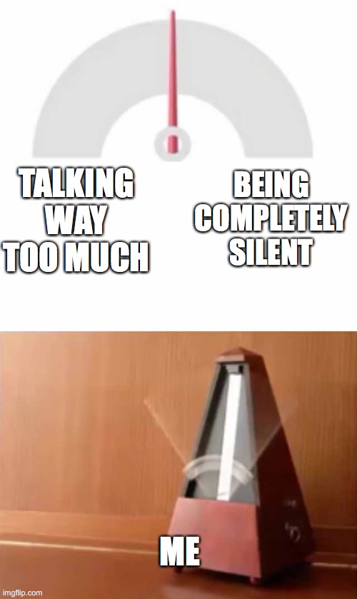 Metronome | TALKING WAY TOO MUCH; BEING COMPLETELY SILENT; ME | image tagged in metronome | made w/ Imgflip meme maker