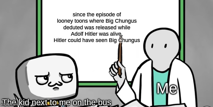 its a possibility | since the episode of looney toons where Big Chungus deduted was released while Adolf Hitler was alive, Hitler could have seen Big Chungus; Me; The kid next to me on the bus | made w/ Imgflip meme maker