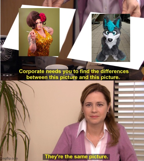 I mean, if you think about it... | image tagged in memes,they're the same picture,furry,furries,drag queen,x3 | made w/ Imgflip meme maker