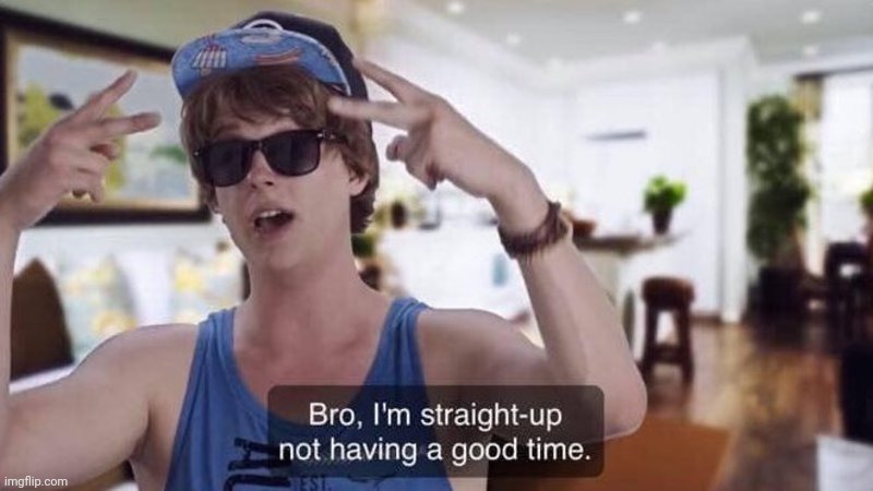 bro I'm straight up not having a good time | image tagged in bro i'm straight up not having a good time | made w/ Imgflip meme maker