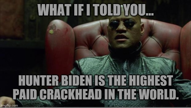 Something Hunter is probably proud of. | WHAT IF I TOLD YOU... HUNTER BIDEN IS THE HIGHEST PAID CRACKHEAD IN THE WORLD. | image tagged in memes | made w/ Imgflip meme maker