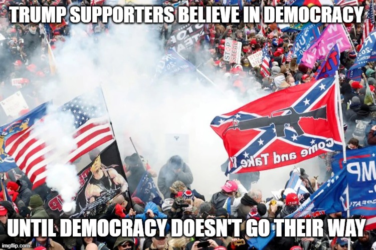 Trumpers Showing their love for democracy | TRUMP SUPPORTERS BELIEVE IN DEMOCRACY; UNTIL DEMOCRACY DOESN'T GO THEIR WAY | image tagged in donald trump,trump supporters,republicans,riots,washington dc | made w/ Imgflip meme maker