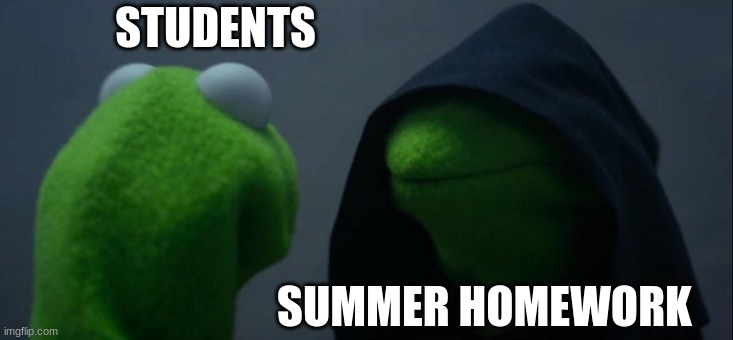 :( | STUDENTS; SUMMER HOMEWORK | image tagged in memes,evil kermit,why are you reading this,oh wow are you actually reading these tags,stop reading the tags | made w/ Imgflip meme maker