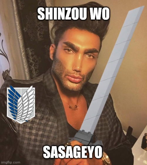 Shinzou wo sasageyo | SHINZOU WO; SASAGEYO | image tagged in attack on titan,memes,aot,funny memes,reaction | made w/ Imgflip meme maker