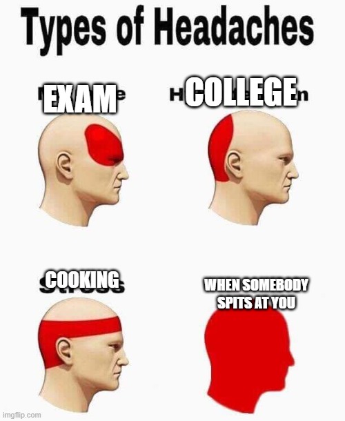 AH THIS IS TRUE |  COLLEGE; EXAM; COOKING; WHEN SOMEBODY SPITS AT YOU | image tagged in spit,exam,college,cooking | made w/ Imgflip meme maker