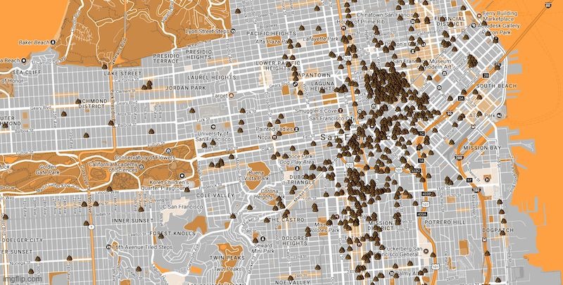 San Francisco Poop Map | image tagged in san francisco poop map | made w/ Imgflip meme maker