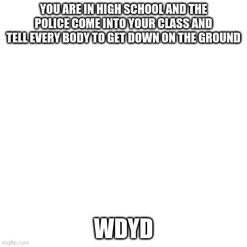 Blank Transparent Square Meme | YOU ARE IN HIGH SCHOOL AND THE POLICE COME INTO YOUR CLASS AND TELL EVERY BODY TO GET DOWN ON THE GROUND; WDYD | image tagged in memes,blank transparent square | made w/ Imgflip meme maker