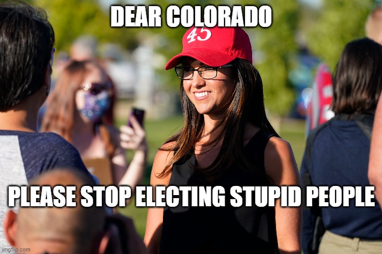 DEAR COLORADO; PLEASE STOP ELECTING STUPID PEOPLE | image tagged in colorado,politicians | made w/ Imgflip meme maker