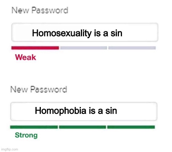new password | Homosexuality is a sin; Homophobia is a sin | image tagged in new password | made w/ Imgflip meme maker