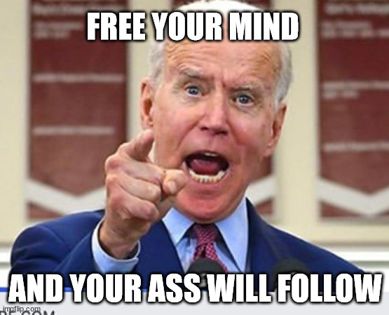 Joe Biden no malarkey | FREE YOUR MIND; AND YOUR ASS WILL FOLLOW | image tagged in joe biden no malarkey | made w/ Imgflip meme maker