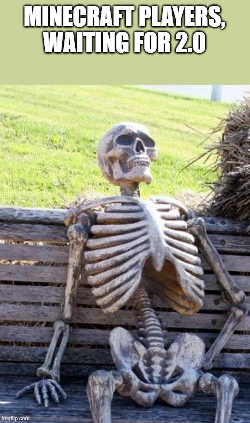 Waiting Skeleton | MINECRAFT PLAYERS, WAITING FOR 2.0 | image tagged in memes,waiting skeleton | made w/ Imgflip meme maker