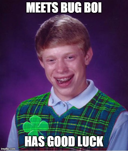 good luck brian | MEETS BUG BOI HAS GOOD LUCK | image tagged in good luck brian | made w/ Imgflip meme maker