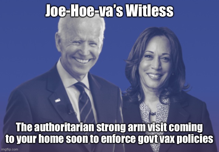 Your health in the hands of your incompetent government.  What could possibly go wrong or be corruptly applied to enemies of the | Joe-Hoe-va’s Witless; The authoritarian strong arm visit coming to your home soon to enforce govt vax policies | image tagged in biden harris 2020,joe biden,hoe harris,vaccination visits,big brother,incompetent | made w/ Imgflip meme maker