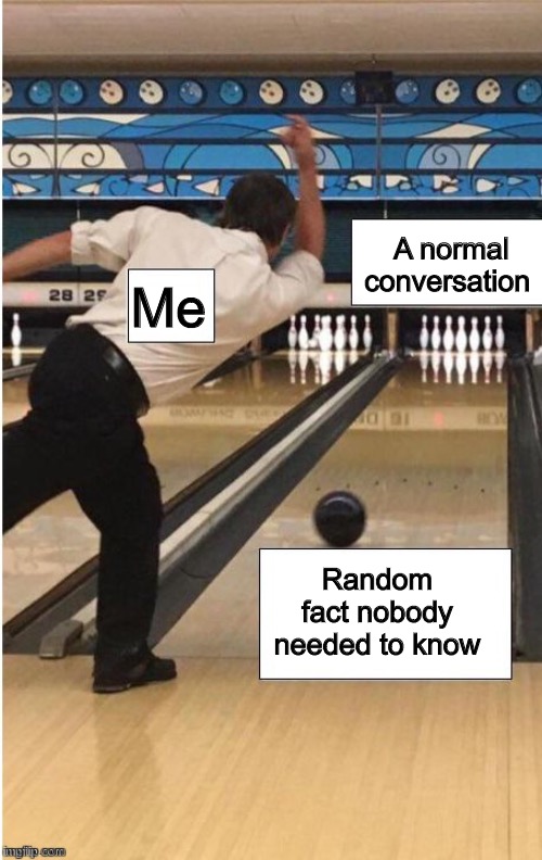Did you know that… | A normal conversation; Me; Random fact nobody needed to know | image tagged in bowling | made w/ Imgflip meme maker