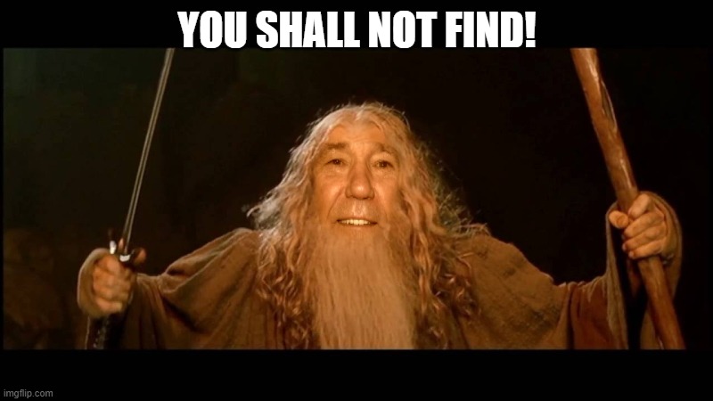 YOU SHALL NOT FIND! | image tagged in you shall pass | made w/ Imgflip meme maker