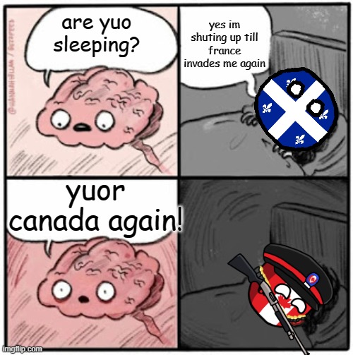 Brain Before Sleep | yes im shuting up till france invades me again; are yuo sleeping? yuor canada again! | image tagged in brain before sleep | made w/ Imgflip meme maker