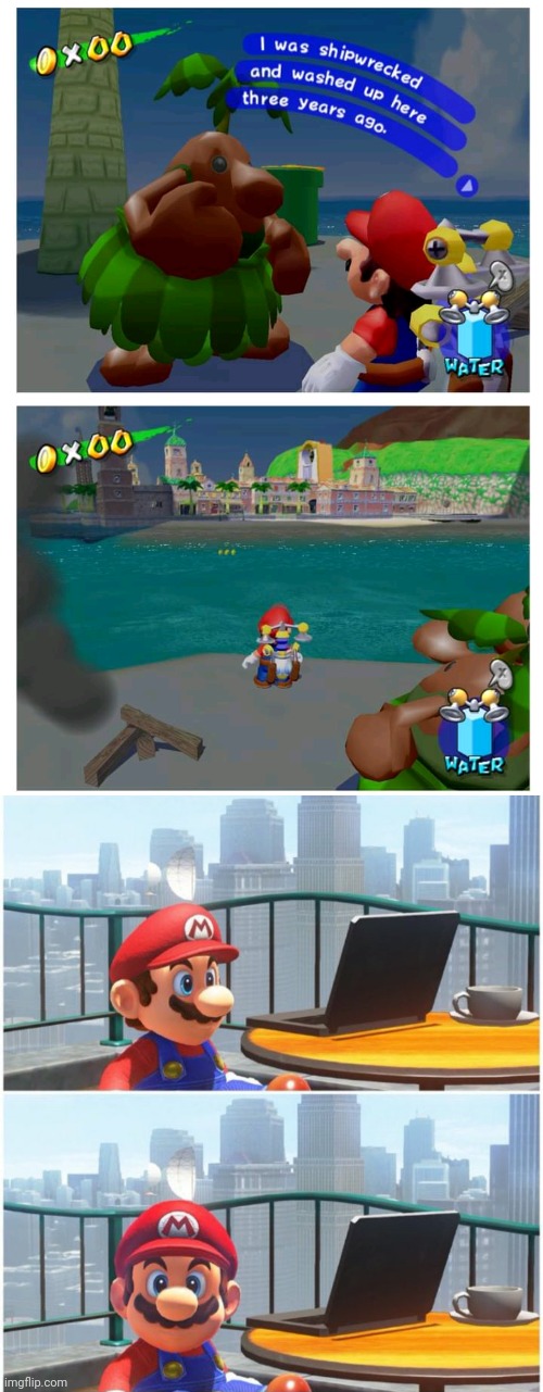 HE NEVER LEFT THAT ISLAND | image tagged in super mario bros,super mario,sunshine,fail | made w/ Imgflip meme maker
