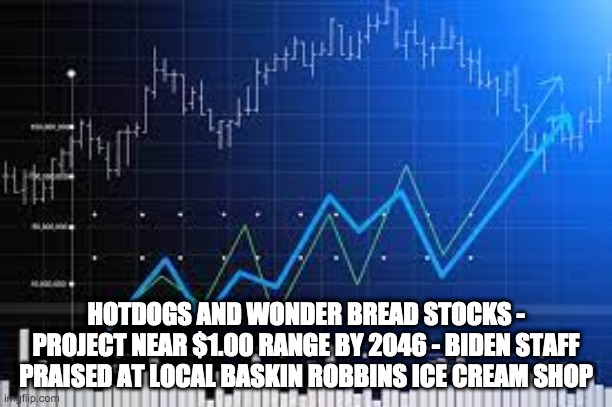 $0.16 fiasco 2046 | HOTDOGS AND WONDER BREAD STOCKS - PROJECT NEAR $1.00 RANGE BY 2046 - BIDEN STAFF PRAISED AT LOCAL BASKIN ROBBINS ICE CREAM SHOP | image tagged in joe biden,inflation | made w/ Imgflip meme maker