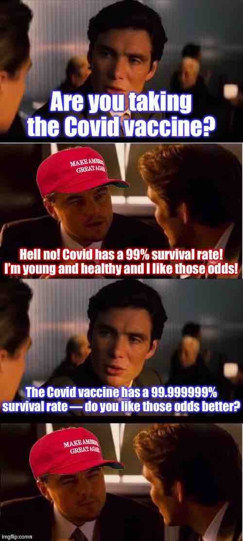 More things that make MAGA Leo go hmmm | image tagged in conservative logic,conservative hypocrisy,covid-19,coronavirus,vaccines,vaccinations | made w/ Imgflip meme maker