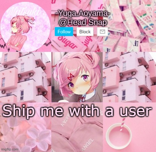 Natsuki temp | Ship me with a user | image tagged in natsuki temp | made w/ Imgflip meme maker