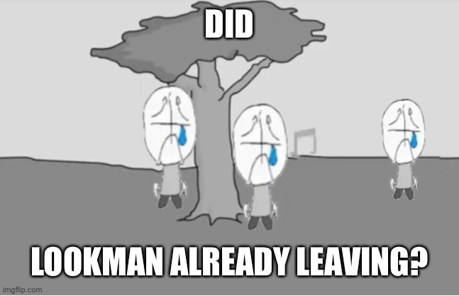 Nooooo i haven’t say a goodbye to him :( | DID; LOOKMAN ALREADY LEAVING? | image tagged in sadness combat | made w/ Imgflip meme maker