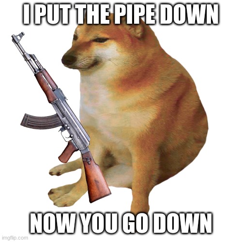 cheems | I PUT THE PIPE DOWN NOW YOU GO DOWN | image tagged in cheems | made w/ Imgflip meme maker