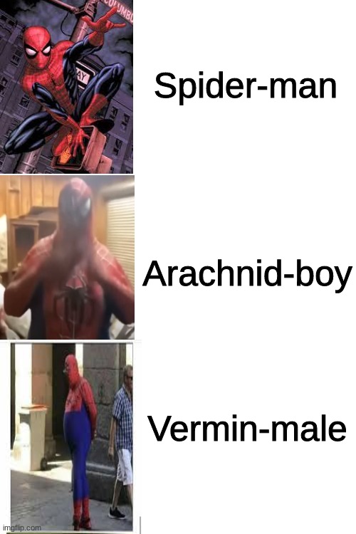 Vermin-male | Spider-man; Arachnid-boy; Vermin-male | image tagged in blank white template | made w/ Imgflip meme maker