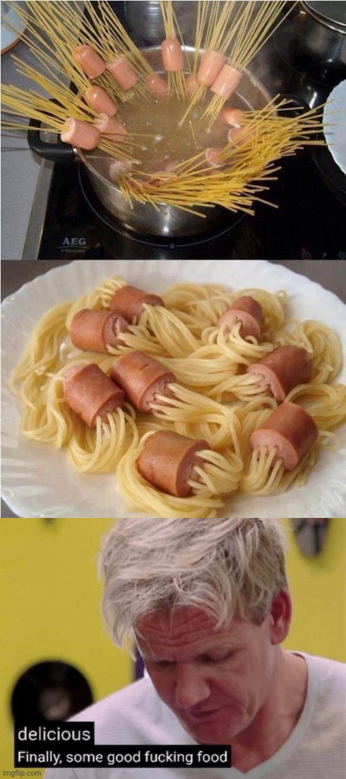 Fun fact, this is a template | image tagged in spaghetti hot dog,memes,gordon ramsey,food,funny,gordon ramsay some good food | made w/ Imgflip meme maker