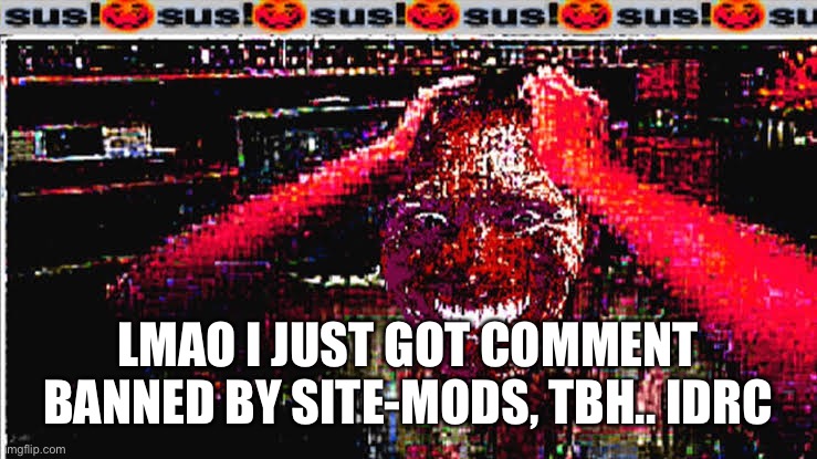 I got comment banned for 8 hours, but idc | LMAO I JUST GOT COMMENT BANNED BY SITE-MODS, TBH.. IDRC | image tagged in sus | made w/ Imgflip meme maker