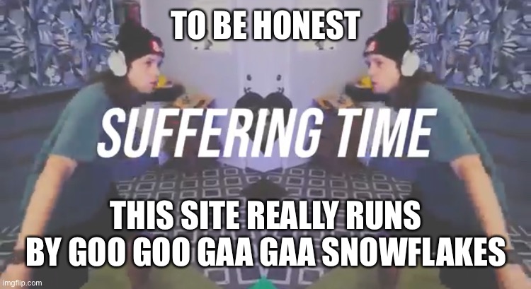 Hey site-mods, if you perma-ban me for this. You know you’re the goo goo gaa gaa snowflake | TO BE HONEST; THIS SITE REALLY RUNS BY GOO GOO GAA GAA SNOWFLAKES | image tagged in suffering time | made w/ Imgflip meme maker