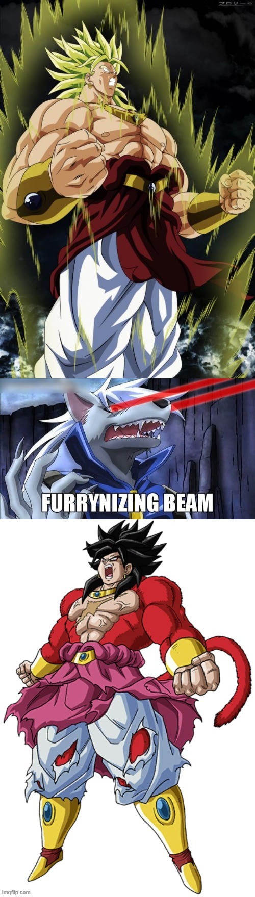 Brurry xD | image tagged in broly,furrynizing beam,dragon ball,furry,anime,manga | made w/ Imgflip meme maker