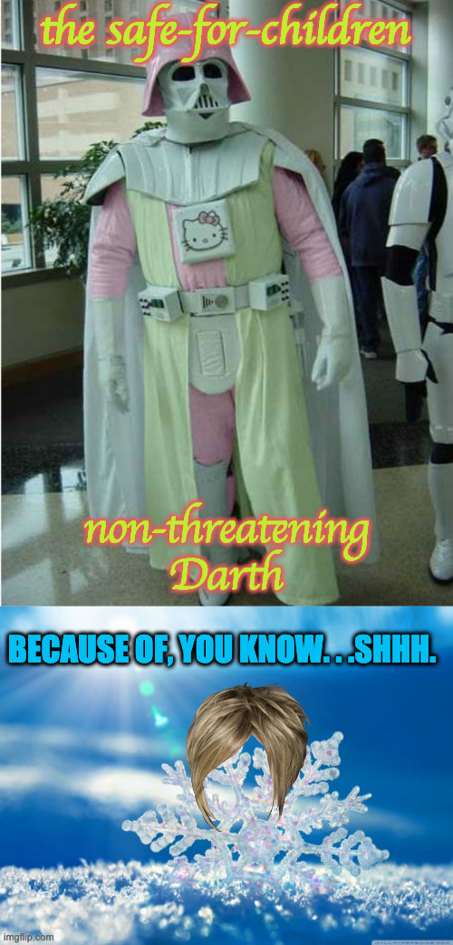 the safe-for-children; non-threatening Darth; BECAUSE OF, YOU KNOW. . .SHHH. | image tagged in darth easter egg,snowflake | made w/ Imgflip meme maker