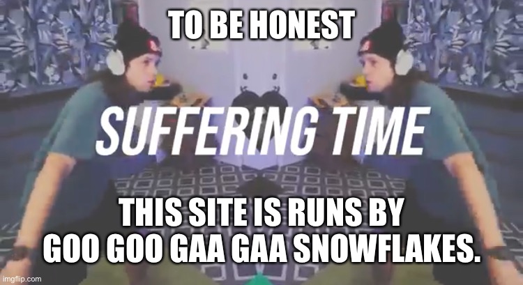 Hey site-mods! if you perma-ban me for this post, You know you’re a goo goo gaa gaa snowflake. | TO BE HONEST; THIS SITE IS RUNS BY GOO GOO GAA GAA SNOWFLAKES. | image tagged in suffering time | made w/ Imgflip meme maker