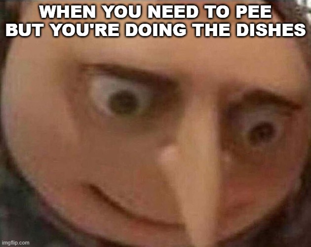 also me | WHEN YOU NEED TO PEE BUT YOU'RE DOING THE DISHES | image tagged in gru meme | made w/ Imgflip meme maker