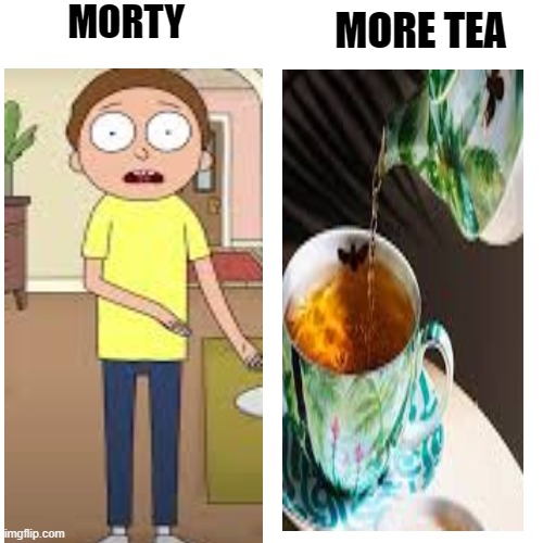 morty | MORTY; MORE TEA | image tagged in memes,blank transparent square | made w/ Imgflip meme maker