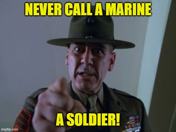 Sergeant Hartmann Meme | NEVER CALL A MARINE A SOLDIER! | image tagged in memes,sergeant hartmann | made w/ Imgflip meme maker