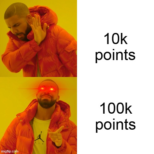 Drake Hotline Bling Meme | 10k points; 100k points | image tagged in memes,drake hotline bling | made w/ Imgflip meme maker