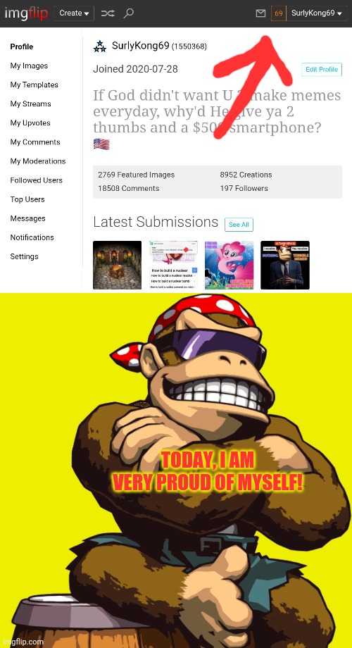 When you get the perfect number of notifications! | TODAY, I AM VERY PROUD OF MYSELF! | image tagged in surlykong,69,notifications,today i am very proud of myself,bad memes | made w/ Imgflip meme maker