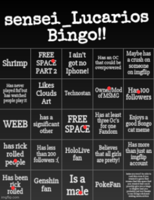 Sensei_Lucarios Bingo | image tagged in sensei_lucarios bingo | made w/ Imgflip meme maker