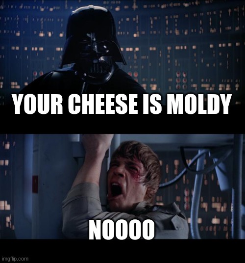 Star Wars No |  YOUR CHEESE IS MOLDY; NOOOO | image tagged in memes,star wars no | made w/ Imgflip meme maker