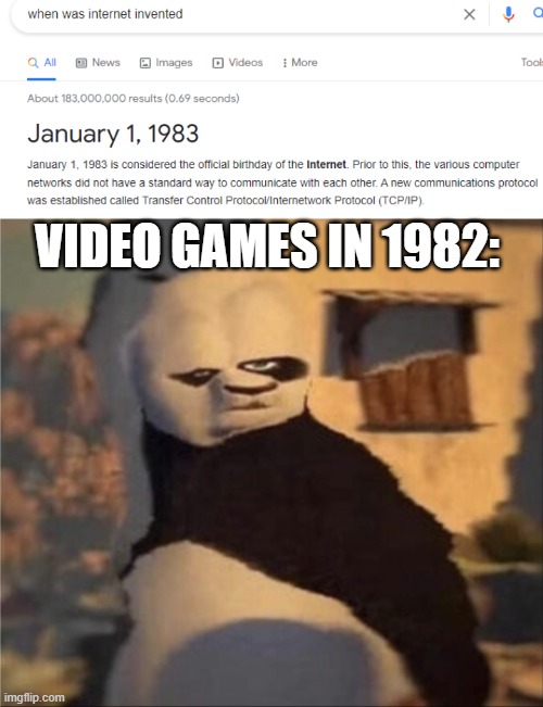 VIDEO GAMES IN 1982: | image tagged in weird panda | made w/ Imgflip meme maker